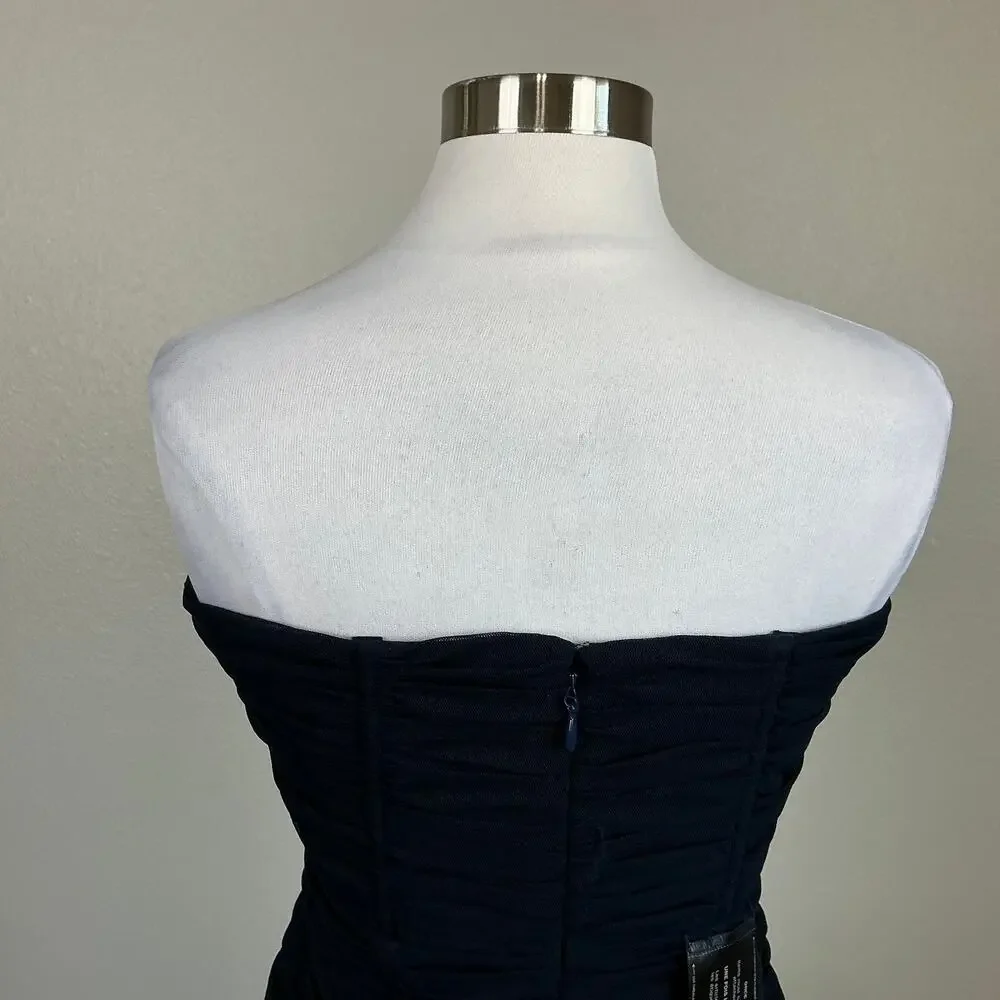 BCBGMAXAZRIA Women's Cocktail Dress Size 8 Blue Strapless Ruched Midi Sheath - Picture 9 of 13